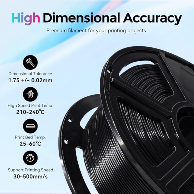 FLASHFORGE Rapid PLA Filament 1.75mm, High Flow Speedy 3D Printer Filament, Experience Exceptional Performance with 500mm/s High-Speed Printing, Neatly Wound & Top-Notch Filament (Black)