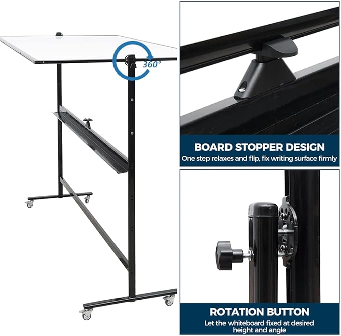 72" x 40" Height-Adjustable Mobile Whiteboard | Double-Sided Magnetic Dry Erase Board on 360° Rolling Stand | Large Reversible Black Whiteboard for Office, Classroom & Home