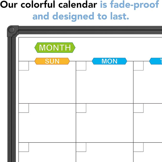 JILoffice Dry Erase Calendar Whiteboard - Magnetic White Board Calendar Monthly 36 X 24 Inch, Black Aluminum Frame Wall Mounted Board for Office Home and School