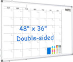 WALGLASS Dry Erase Calendar Whiteboard, 48" x 36" Monthly Large Dry Erase Calendar for Wall, Double-Sided Hanging White Board with Silver Aluminum Frame for Home, School, Office, Kitchen