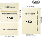 Wishop 50 Pack Self-Adhesive Envelopes with Fold Cards for Wedding Invitations, Greeting Cards, Baby Shower, Letter Mailing (Cream Color, 4x6)