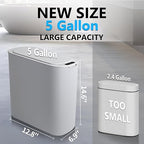 5 Gallon Motion Senor Bathroom Trash Can with Lid, Automatic Garbage Can Touchless, Smart Plastic Waste Basket for Narrow Spaces, Bathroom, Office, Bedroom, Living Room (Gray)