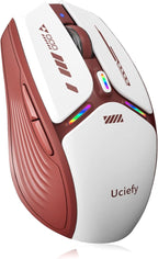 Uciefy V19 Wireless Mouse, 2.4GHz Rechargeable Mouse LED with Battery Indicator, Magnetic Computer Mice with USB Receiver & Type-C Adapter for Laptop/PC/Mac/Chromebook-Red