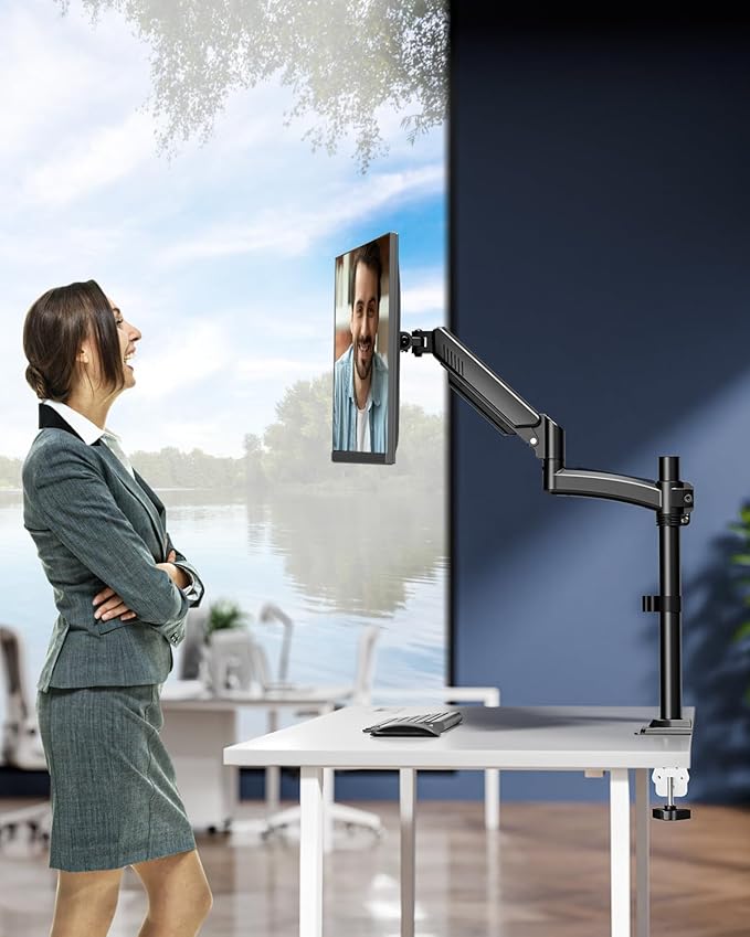 Single Monitor Mount Holds Max 22lbs, 13-32 inch Monitor Desk Mount, Height Adjustable Tall Monitors Arm, Monitors Stand with Tilt Swivel Rotation, VESA 75 100mm, Black, Freelift