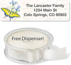 Butterflies & Flowers Rolled Personalized Return Address Mailing Labels with Dispenser, Set of 250, 5 Designs, Small ¾ x 2½ Inch Size, Custom Self-Adhesive Sticker Roll, by Colorful Images