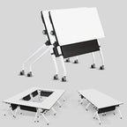 Conference Table, Folding Conference Room Tables, Mobile Training Tables with Silent Wheels, Large Rectangular Modular Seminar Table Office Computer Desks for Classroom White (2Pack L70.9in)