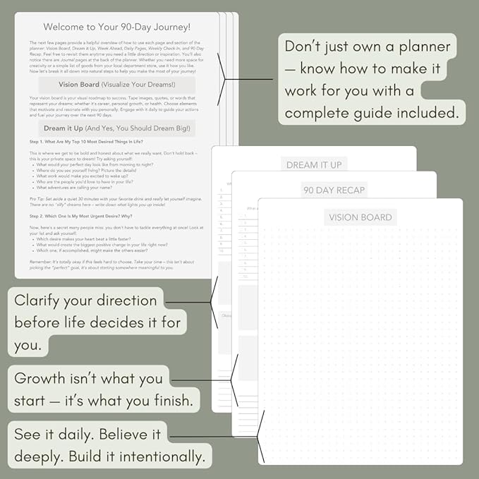 Pland Studio 90-Day Productivity Planner – Forest Sage Hardcover | Undated Daily Journal with Habit Tracker, Vision Board, and Focused Goal Setting for Entrepreneurs, Creatives & Busy Professionals
