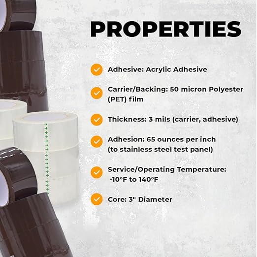 WOD CST20WBA Clear Packing Tape - 2" in. x 60 Yards Per Roll (6 Rolls) - Strong Heavy-Duty Industrial Shipping Box Packaging Tape for Moving, Office, & Storage