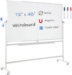 FORTUNO Large Magnetic Mobile Whiteboard 72"x48", Rolling Double Sided Stand Whiteboard on Wheels, Reversible Adjustable Height/Angle Dry Erase Board 6' x 4' Easel White Board for Office Classroom