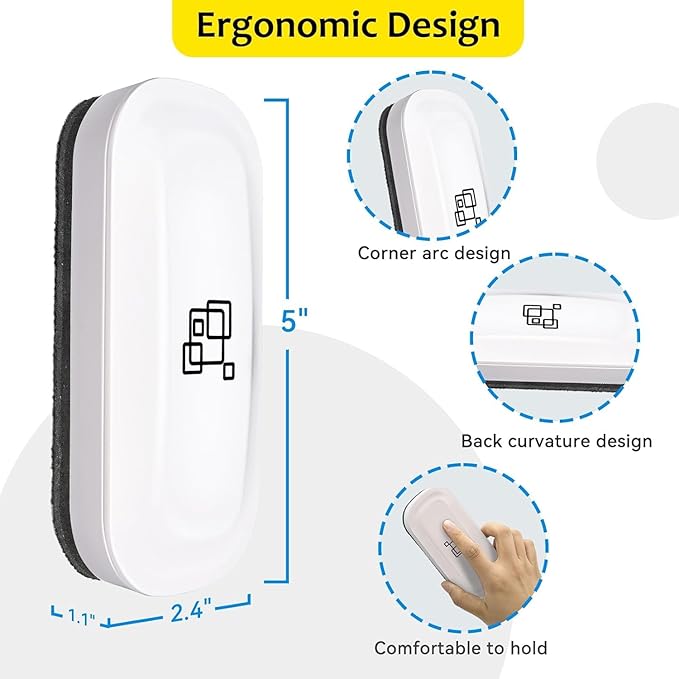 maxtek Magnetic Dry Erase Eraser, Glass Board Erasers, 4 Pack, Whiteboard Eraser for Dry Erase Board, Glass Board, Calendar Board, Office and School Supplies (Pure White)