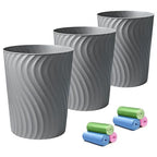 YGJT Small Trash Can, 3 Pack 1.8 Gallons Bathroom Trash Can, Slim Waste Basket, Round Garbage Can, Plastic Trash Bin for Kitchen, Dorm, Bedroom, Office, Living Room, Study, Compact Spaces(Grey)