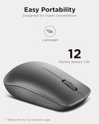 Lenovo 530 Full Size Wireless Computer Mouse for PC, Laptop, Computer with Windows - 2.4 GHz Nano USB Receiver - Ambidextrous Design - 12 Months Battery Life - Graphite Grey