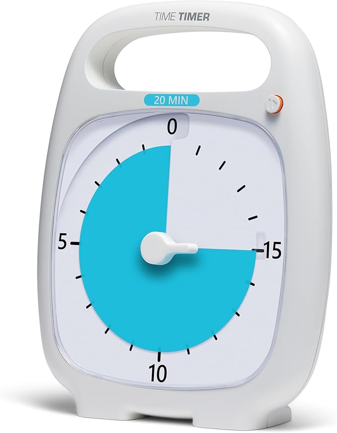 Time Timer PLUS 20 Minute Desk Visual Timer — Countdown Timer with Portable Handle for Classroom, Office, Homeschooling, Study Tool with Silent Operation (White)