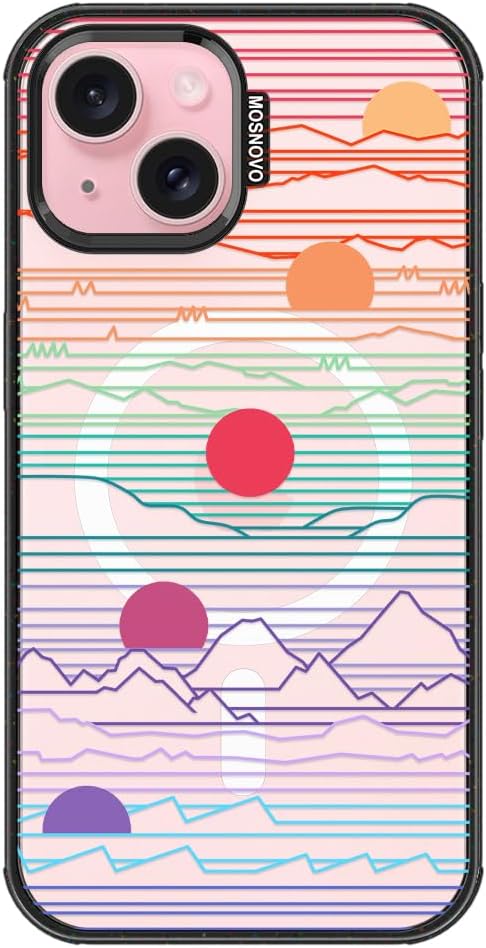 MOSNOVO Magnetic Case for iPhone 15, 10ft Military-Grade Protection, Compatible with Magsafe, Shockproof Phone Case for iPhone 15 - Sunrise and Sunset - Clear Black