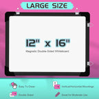 Polegas Dry Erase Whiteboard Calendar, Magnetic White Board Dry Erase Calendar, 16" X 12" Monthly Calendar Whiteboard for Wall, Small Double Side Board to Do List for Home, School, Office (Black)