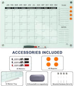 TSJ OFFICE Glass Calendar Whiteboard - 36 x 24 Inches Wall Mounted Monthly Dry Erase Calendar for Wall, Large Magnetic Glass White Board for Office, Home & School