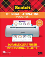 Scotch Thermal Laminating Pouches, 100 Count, Clear, 5 mil, Laminate Business Cards, Small Banners, Essays, Office or School Supplies, Fits Letter Size 8.9x11.4 in Paper