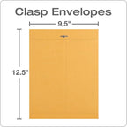 Quality Park, QUA37893, Gummed Kraft Clasp Envelopes, 100 / Box, Kraft, 9.5 x 12.5 Inches