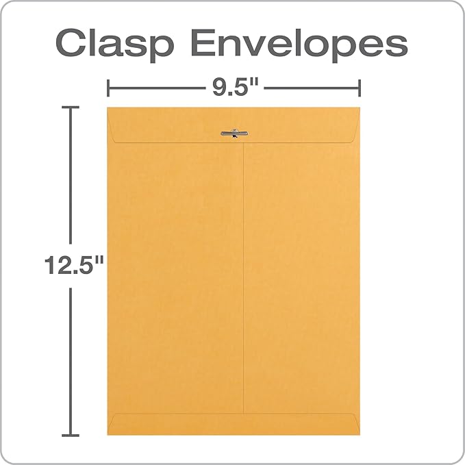 Quality Park 9-1/2" x 12-1/2" Clasp Envelopes, Brown Kraft, Gummed Flap, 100/Box (QUA37793)