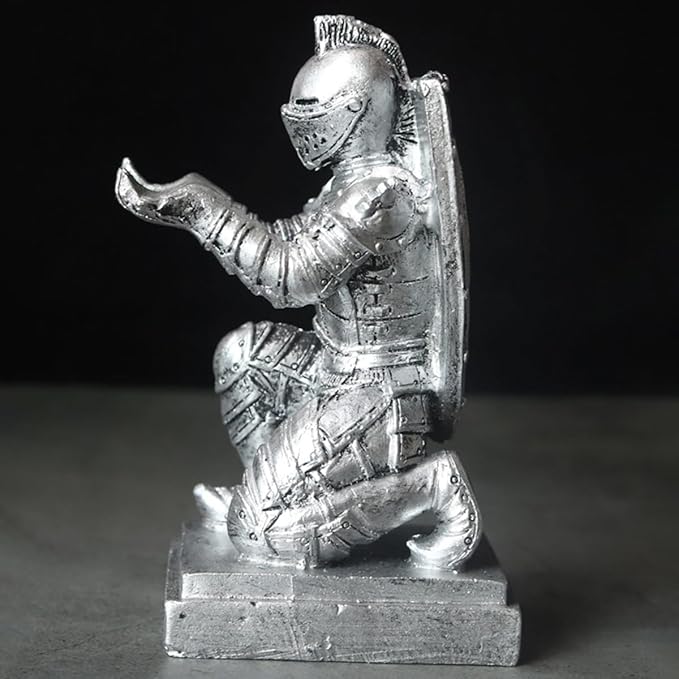 Resin Soldier Shield Knight Decor Statue Pen Holder Base for Desk, Desktop Organizer Pencil Stand Display for Office, School, Home, as Gift for Men Father