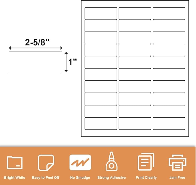 30-up 1" X 2-5/8" Address Mailing Labels for Laser and Inkjet Printers, 500 Sheets SKU Product Labels (75000 Labels)