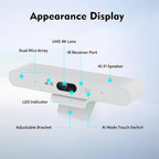 TOALLIN 4K Webcam with Microphone and Speaker, All-in-One Video Conferencing Camera, USB Video Bar, AI Auto-Framing & Speaker-Tracking, Conference Room Web Camera for Laptop, Meetings, Video Calls