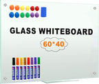 H-Qprobd Glass Whiteboard 60"x40" Magnetic Dry Erase White Board for Wall, Includes 12 Magnets, 8 Markers and 2 Erasers