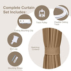 Room Divider Curtains & Flexible Bendable Tracks Set,Privacy Dividers Ceiling Track Curtain Window Blackout Curtains for Living Room Bedroom (W120 × H96 in 1 Panel Khaki Drape & White Rail)
