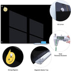 Magnetic Glass Whiteboard 48" x 36" Dry Erase Board Frameless Premium Tempered Galssboards Wall Mounted Glossy writeboard with Eraser, Marker Tray for Interactive Office, (Black)