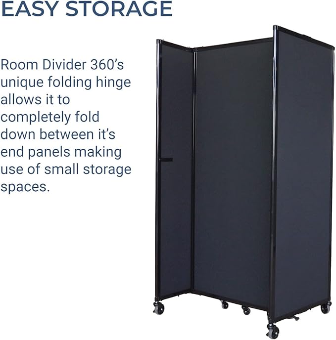 Versare Room Divider 360 Portable Wall Partition | Folding Panels | Large Freestanding Divider | Locking Wheels | Temporary Room Separator | 25' x 7'6'', Slate
