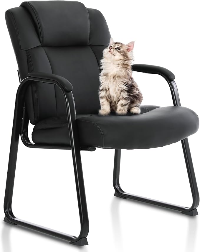 CLATINA Big & Tall 500 lb. Guest Chair, Leather Reception Chairs with Sled Base and Padded Arm Rest for Waiting Room Office Home and Meeting Conference-Black