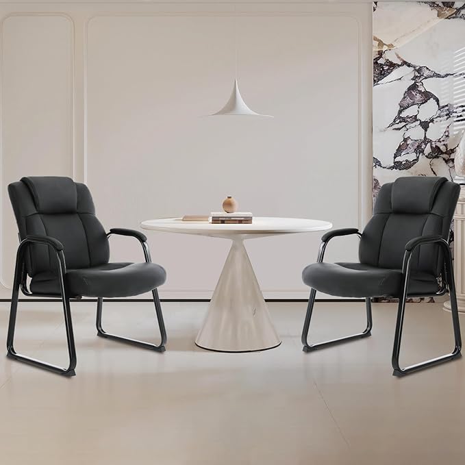 CLATINA Big & Tall 500 lb. Guest Chair, Leather Reception Chairs with Sled Base and Padded Arm Rest for Waiting Room Office Home and Meeting Conference-Black (4 Pack)