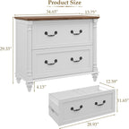 Lateral File Cabinet 2 Drawers Farmhouse File Cabinet Set of 2 for Letter/A4/Legal Size Hanging Files, Large Rustic White Storage Cabinets Printer Stand with 4 Solid Wood Feet &Column Decor for Office