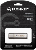 Kingston Ironkey Locker+ 50 128GB Encrypted USB Flash Drive | USB 3.2 Gen 1 | XTS-AES Protection | Multi-Password Security Options | Automatic Cloud Backup | Metal Casing | IKLP50/128GB