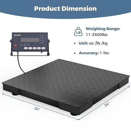 24"x24" Industrial Floor Scale, Precision Pallet Scale with Digital Indicator, Heavy Duty Weighing Scale for Floor Bench Office Weight Weighing, 2500 lb x 1 lb, Black