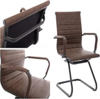 Office Desk Chair No Wheels Set of 4 PU Leather Computer Chairs Mid Back Guest Chairs for School Reception Conference Waiting Room, Vintage Brown