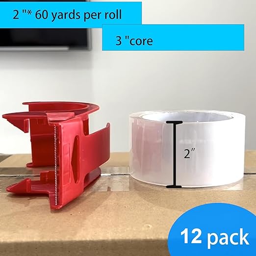 WELSTIK 12 Pack Clear Packing Tape Refills with 1 Dispenser, Heavy Duty Packaging Tape for Shipping and Moving, 2.4Mil 2 Inch x 60 Yard