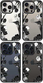 MOSNOVO Case for iPhone 15 Pro, [10ft 4X Military-Grade Drop Protection] Durable & Shockproof Phone Case Cover Design for iPhone 15 Pro - Black White Tulips - Clear Black
