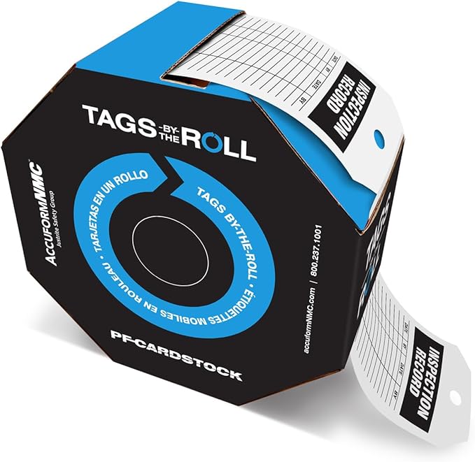 Accuform 100 Inspection and Status Record Tags by-The-Roll, Inspection Record, US Made OSHA Compliant Tags, Waterproof PF-Cardstock, Resists Tears, 6.25"x3", TAR708