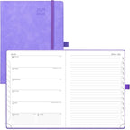 POPRUN Planner 2025-2026 Weekly Notebook (Medium 6.5''x 8.5'') Academic Calendar (JUL.25 - JUN.26) Appointment Book with Monthly Tabs, Leather Soft Cover, Inner Pocket, 100 GSM - Lilac