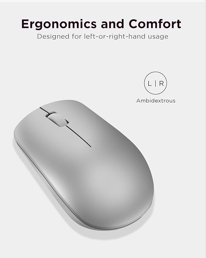 Lenovo 530 Full Size Wireless Computer Mouse for PC, Laptop, Computer with Windows - 2.4 GHz Nano USB Receiver - Ambidextrous Design - 12 Months Battery Life - Platinum Grey