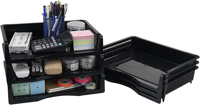 Ggbin 6 Tier Desktop A4 Paper Storage Tray, Stackable File Organizer Trays, Black