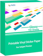 Gwybkq Glossy Printable Vinyl Sticker Paper for Inkjet Printer 150 Sheets 8.5"x11" Adhesive White Labels Decal Papers