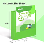 ViVin Sturdy 1.5 Inch 3 Ring Binder with Pockets, Slant-D Ring, PVC-Free, Customizable Clear View Binder,Holds 350 Sheets of 8.5" x 11" Paper, 6 Pack (Ivy Green)