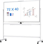 maxtek Rolling Whiteboard, 72x40 Large Double-Sided White Board Dry Erase on Wheels, Giant Magnetic White Board Standing for Office, School, Home Office, Homeschool(72 x 40)