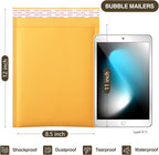 UCGOU Kraft Bubble Mailers 8.5x12 Inch 25 Pack Usable Size 8.5x11 Inch Yellow Padded Envelopes #2 Medium Mailing Packages Self Sealing Tear Resistant Boutique Bulk Shipping Bags for Makeup Supplies