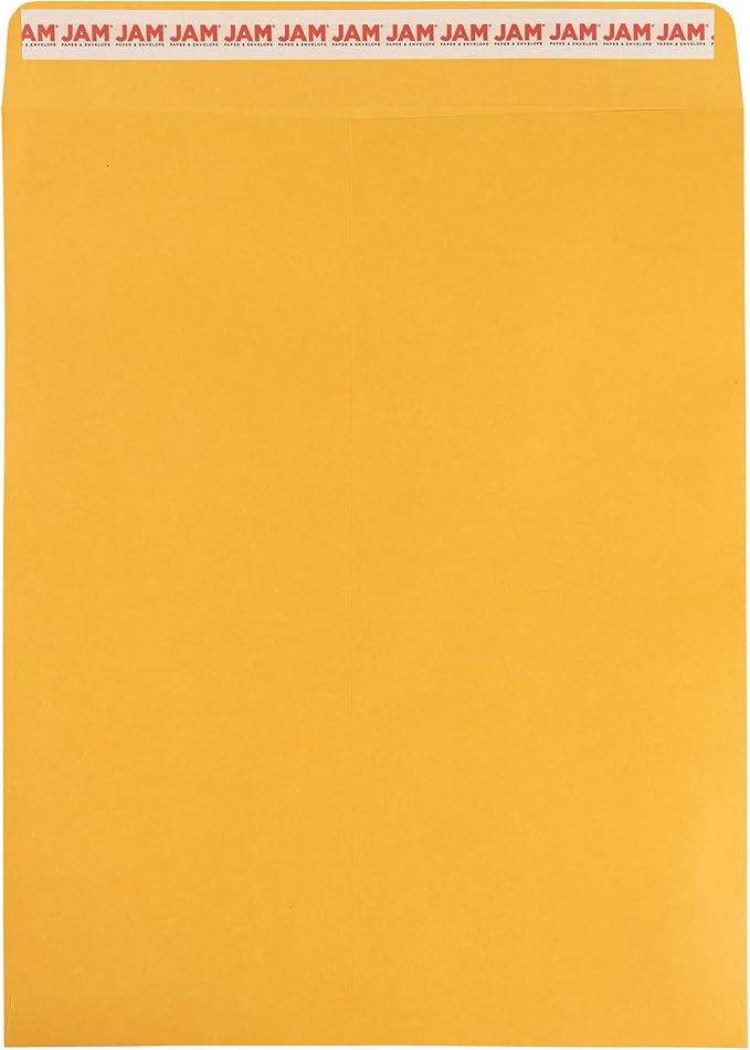 JAM PAPER 11 1/2 x 14 1/2 Open End Catalog Commercial Envelopes with Peel and Seal Closure - Brown Kraft Manila - 50/Pack