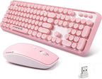 FOPETT Wireless Keyboard and Mouse Combo, 104 Keys Full-Sized 2.4 GHz Round Keycap Colorful Keyboards, USB Receiver Plug and Play, for Windows, Mac, PC, Laptop, Desktop (Pink)