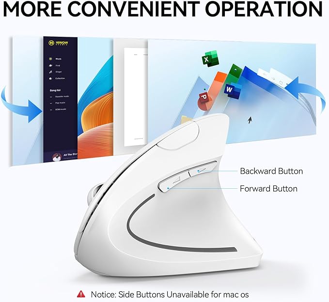 TECKNET Ergonomic Mouse, Wireless Bluetooth Vertical Mouse, 4800 DPI Optical Tracking, 6 Adjustable DPI, Quiet Clicks, 2.4GHz with USB A Receiver, 12 Months Battery, 6 Buttons, Wide Compatibility