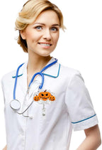 Halloween Pumpkin Badge Reel Cute Glitter Badge Holder Badge Clip Nurse Badge Reel Halloween Handbone Retractable Name Badge Name Tag Holder Nursing Student Social Worker Gift for Coworker